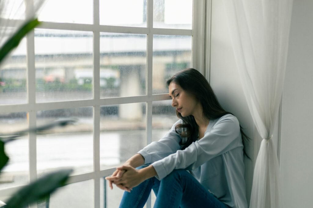 caucasian woman psychological problem feeling anxiety depression.