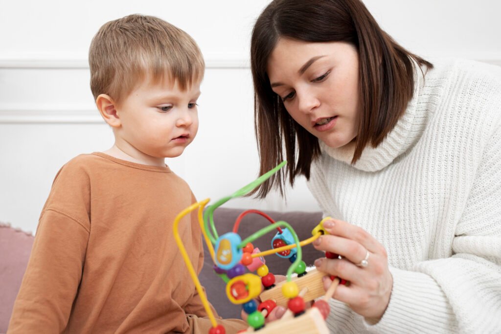 mother holding the child's toy