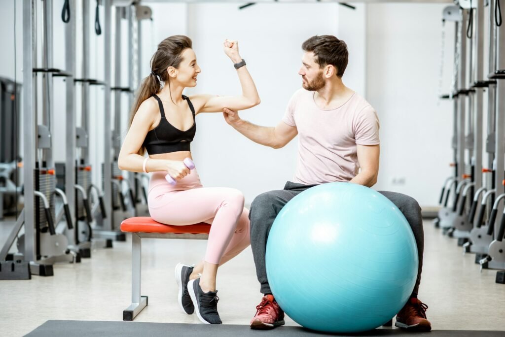 Sports couple at the rehabilitation gym